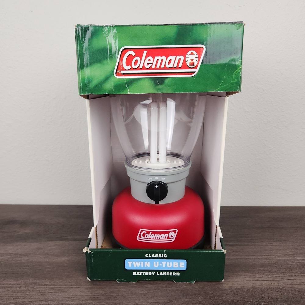 Vintage 2003 NOS Coleman Twin U Tube Battery Lantern Red 5329-700 Camping Lamp